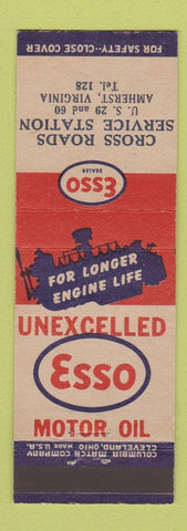Matchbook Cover - Esso oil gas Cross Roads Station Amherst VA low phone #