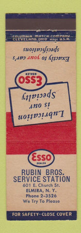 Matchbook Cover - Esso oil gas Rubin Bros Elmira NY