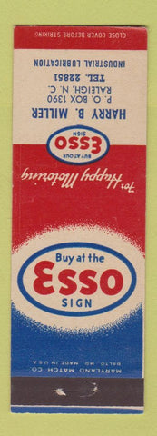 Matchbook Cover - Esso oil gas Harry Miller Raleigh NC