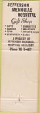 Matchbook Cover - Jefferson Memorial Hospital Festus MO