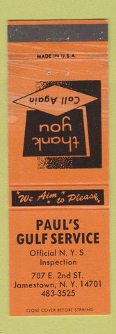 Matchbook Cover - Paul's Gulf oil gas Jamestown NY