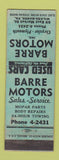 Matchbook Cover - Barre Chrysler Plymouth Wilkes Barre PA WEAR