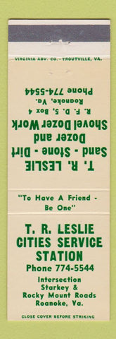 Matchbook Cover - RT Leslie Cities oil gas Dozer Work Roanoke VA
