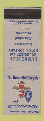 Matchbook Cover - Chrysler Plymouth Lumberton MS