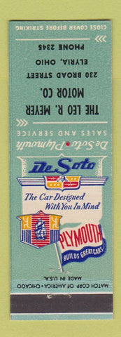 Matchbook Cover - DeSoto Plymouth Loe Meyer Elyria OH