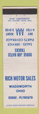 Matchbook Cover - Rich Motor Sales Wadsworth OH Dodge Plymouth