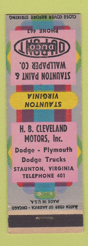 Matchbook Cover - HB Cleveland Dodge Plymouth Staunton VA Paint Wallpaper