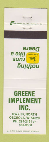 Matchbook Cover - John Deere Tractors Osceola WI