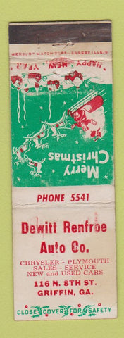 Matchbook Cover - Dewitt Renfroe Chrysler Plymouth Griffin GA Christmas WORN