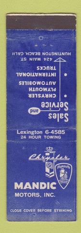 Matchbook Cover - Mandic Motors Chrysler Plymouth Huntington Beach CA