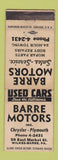 Matchbook Cover - Barre Chrysler Plymouth Wilkes Barre PA WEAR