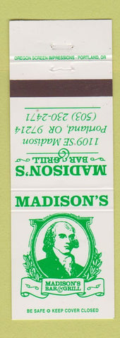 Matchbook Cover - Madison's Bar Grill Portland OR