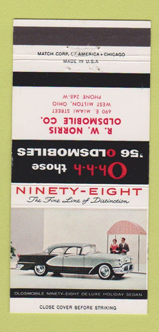 Matchbook Cover - 1956 Oldsmobile RW Norris West Milton OH 30 Strike
