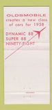 Matchbook Cover - 1958 Oldsmobile Reeser Daneker Williamsport PA 30 Strike