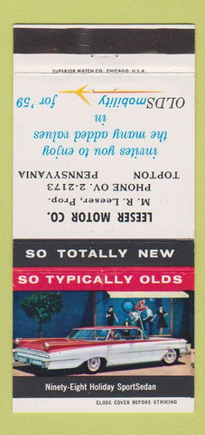 Matchbook Cover - 1959 Oldsmobile Leeser Topton PA 98 Holiday Sedan 30 Strike