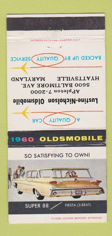 Matchbook Cover - 1960 Oldsmobile Lustine Nicholson Hyattsville MD 30 Strike
