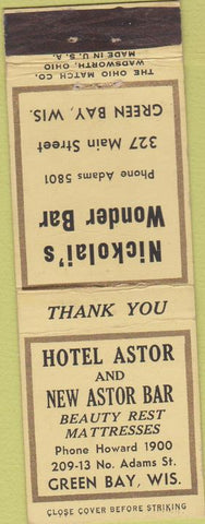 Matchbook Cover - Hotel Astor Green Bay WI