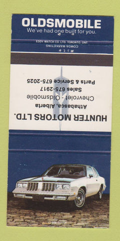 Matchbook Cover - Oldsmobile Chevrolet Hunter Athabasca AB  30 Strike