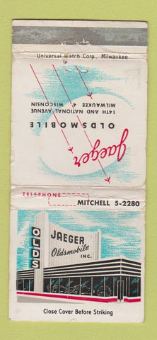 Matchbook Cover - Jaeger Oldsmobile Milwaukee WI WORN 30 Strike
