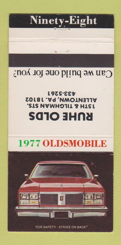 Matchbook Cover - Ruhe Oldsmobile 1977 Allentown PA 30 Strike