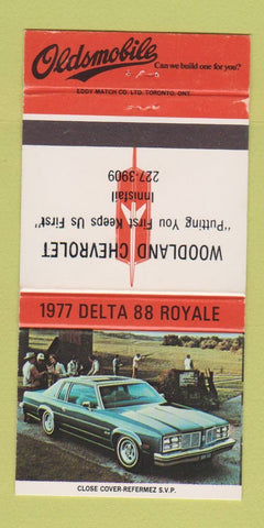 Matchbook Cover - 1977 Oldsmobile Delta 88 Woodland 30 Strike