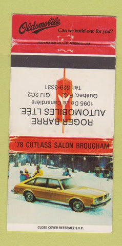 Matchbook Cover - 1978 Oldsmobile Cutlass Barre Quebec QC WORN 30 Strike