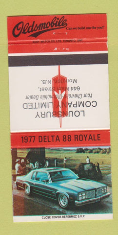 Matchbook Cover - 1977 Oldsmobile Delta 88 Moncton NB Lounsbury 30 Strike