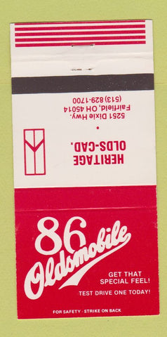 Matchbook Cover - 1986 Oldsmobile Heritage Cadillac Fairfield OH 30 Strike