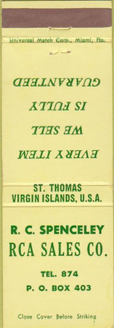 Matchbook Cover - RCA Sales Co St Thomas Virgin Islands