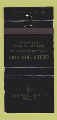 Matchbook Cover - Degler Chevrolet Oldsmobile Hamburg PA 1988 WEAR 30 Strike