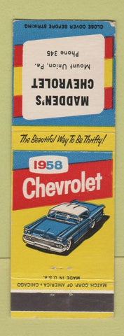 Matchbook Cover - 1958 Chevrolet Madden's Mount Union PA