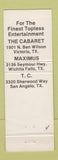 Matchbook Cover - Cabaret Strip Club? Girlie San Angelo TX