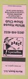 Matchbook Cover - White House Show Club Myrtle Beach SC girlie