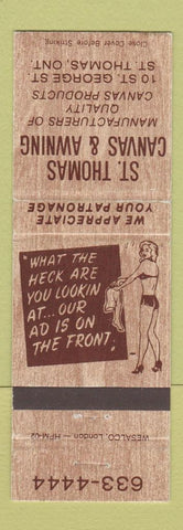 Matchbook Cover - St Thomas Canvas Awning ON girlie