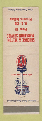 Matchbook Cover - Marathon oil gas Schenck Yelton Pittsboro IN low phone #