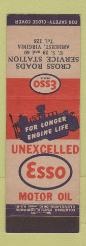 Matchbook Cover - Esso oil gas Cross Roads Amherst VA low phone #