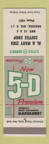 Matchbook Cover - Cities oil gas Al & Mary Zika Coffee Shop Hancock WI