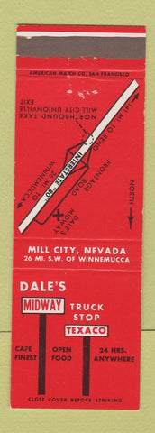 Matchbook Cover - Dale's Midway Texaco oil gas Winnemucca NV
