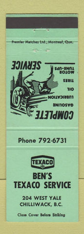 Matchbook Cover - Ben's Texaco oil gas Chilliwack BC