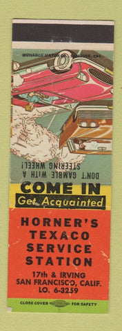 Matchbook Cover - Horner's Texaco oil gas San Francisco CA WEAR