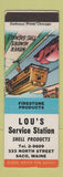 Matchbook Cover - Lou's Shell oil gas Saco ME