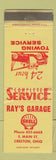 Matchbook Cover - Ray's Garage Creston OH WEAR