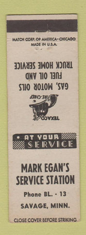 Matchbook Cover - Mark Egan's Texaco oil gas Savage MN Fire Chief
