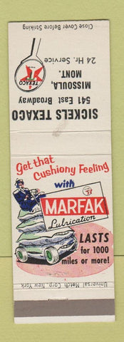 Matchbook Cover - Texaco oil gas Marfak Sickels Missoula MT