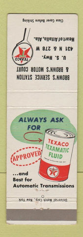 Matchbook Cover - Texaco oil gas Texmatic Fluid Brown's Motel Attalla AL