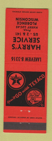 Matchbook Cover - Harry's Texaco oil gas Florence WI