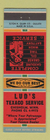Matchbook Cover - Lud's Texaco oil gas Chisholm MN