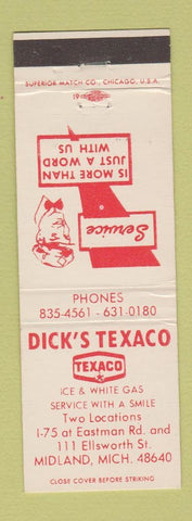 Matchbook Cover - Dick's Texaco oil gas Midland MI