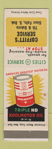Matchbook Cover - Cities oil gas Coffitt's Sioux Falls SD