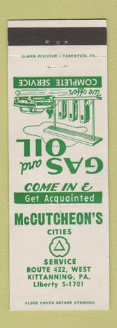 Matchbook Cover - Cities oil gas McCutcheon's Kittanning PA